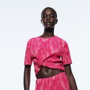 Zara Jacquard Pleated Top NEW